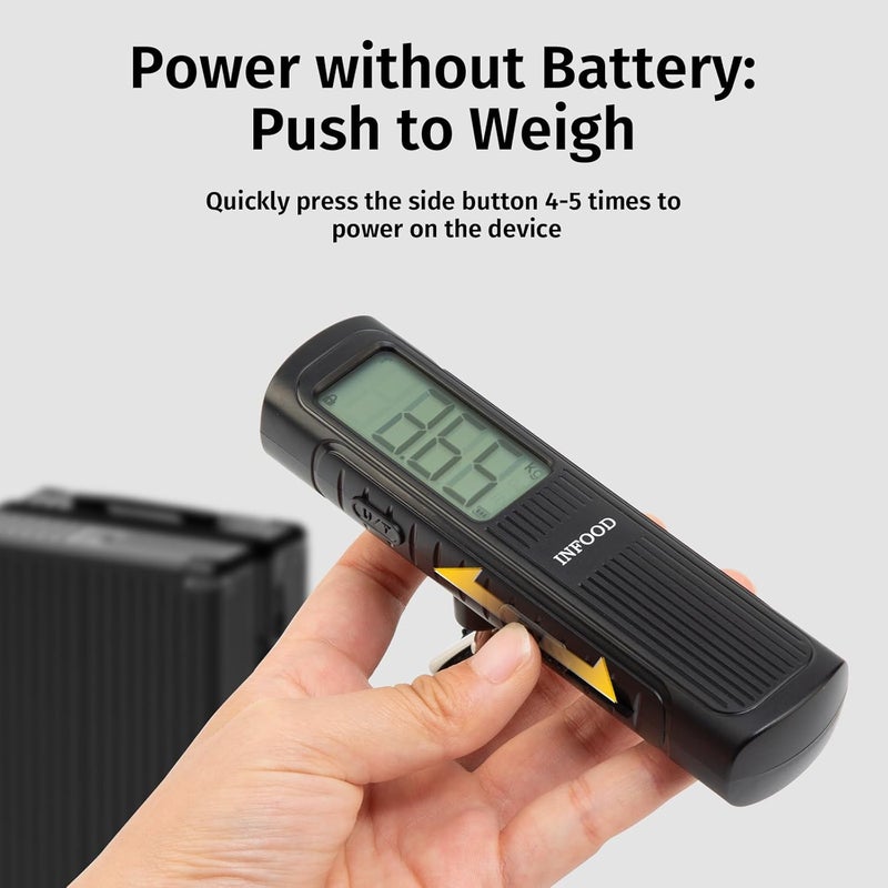 INFOOD Battery-Free Digital Luggage Scale, Suitcase Scale for Travel, Portable Luggage Weight Scale with Hook & LCD Display for Luggages, Packages & Bags, 110lb/50kg Handheld Scale, Black - Image 3
